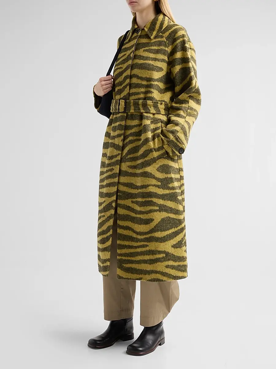Proenza Schouler White Label Women's Juliette Zebra Jacquard Wool-Blend Belted Coat | Thumbnail 4 Proenza Schouler White Label Women's Juliette Zebra Jacquard Wool-Blend Belted Coat | Thumbnail 4