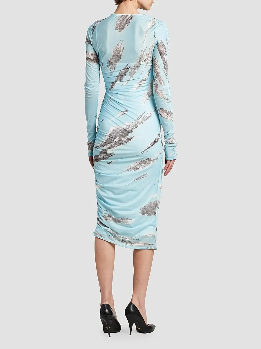 MOSCHINO Women's Ruched Abstract Stretch-Tulle Midi Dress | Thumbnail 3