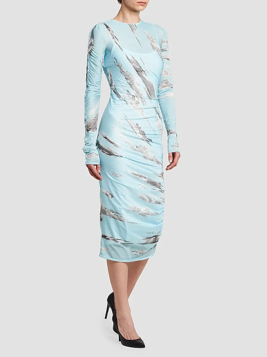 MOSCHINO Women's Ruched Abstract Stretch-Tulle Midi Dress | Thumbnail 4