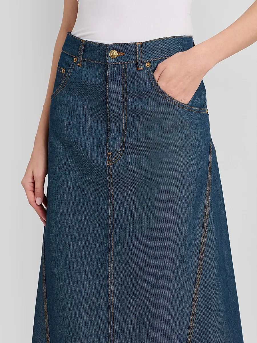 MOSCHINO Women's Denim Flared Midi Skirt | Thumbnail 5 MOSCHINO Women's Denim Flared Midi Skirt | Thumbnail 5
