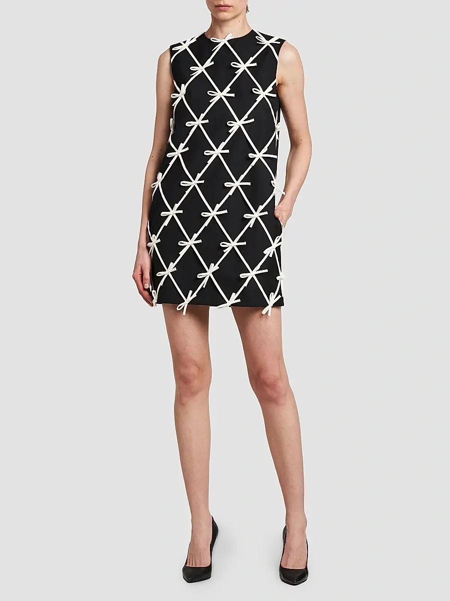 MOSCHINO Women's Bow-Detail Wool Shift Mini Dress | Thumbnail 2 MOSCHINO Women's Bow-Detail Wool Shift Mini Dress | Thumbnail 2
