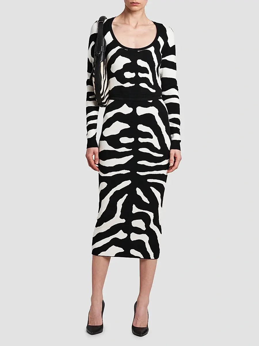 MOSCHINO Women's Zebra Jacquard Knit Midi Skirt | Thumbnail 2