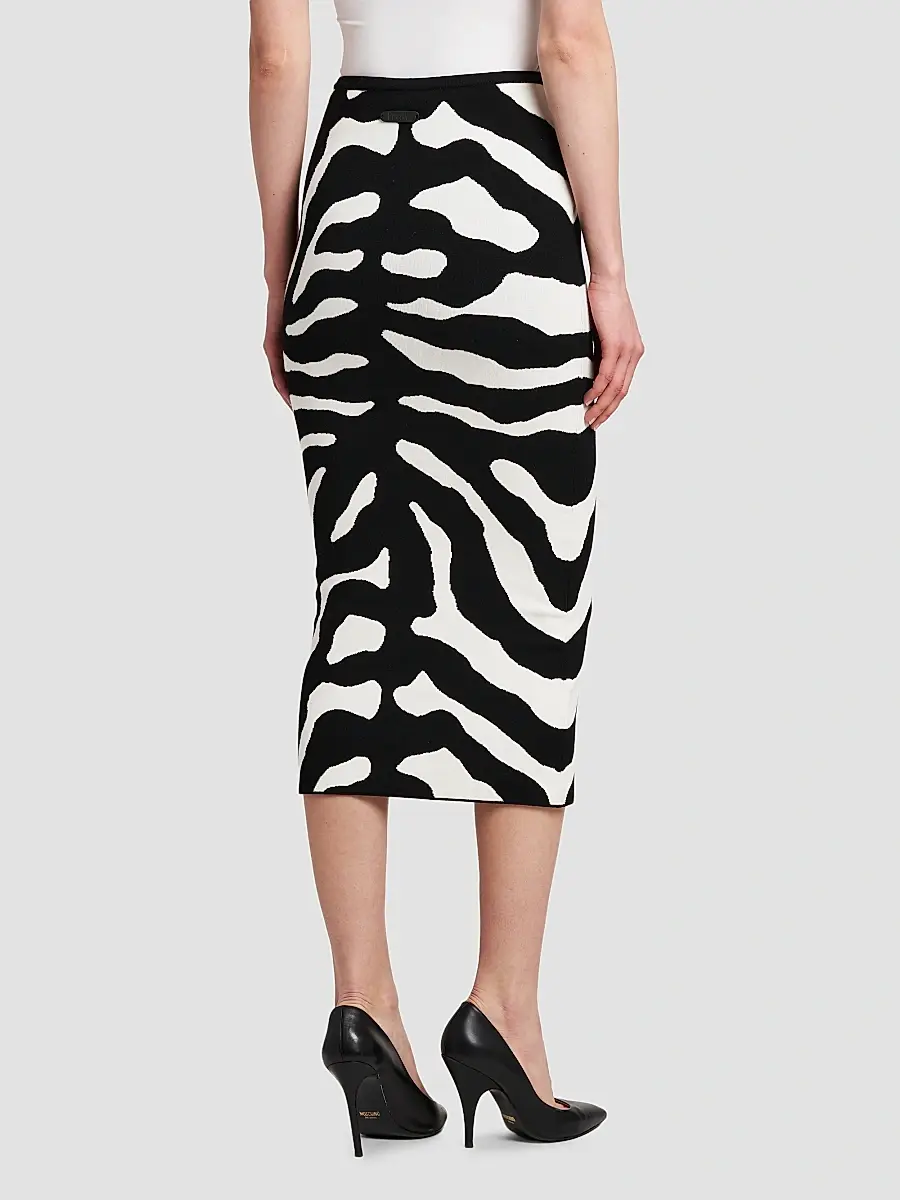 MOSCHINO Women's Zebra Jacquard Knit Midi Skirt | Thumbnail 3