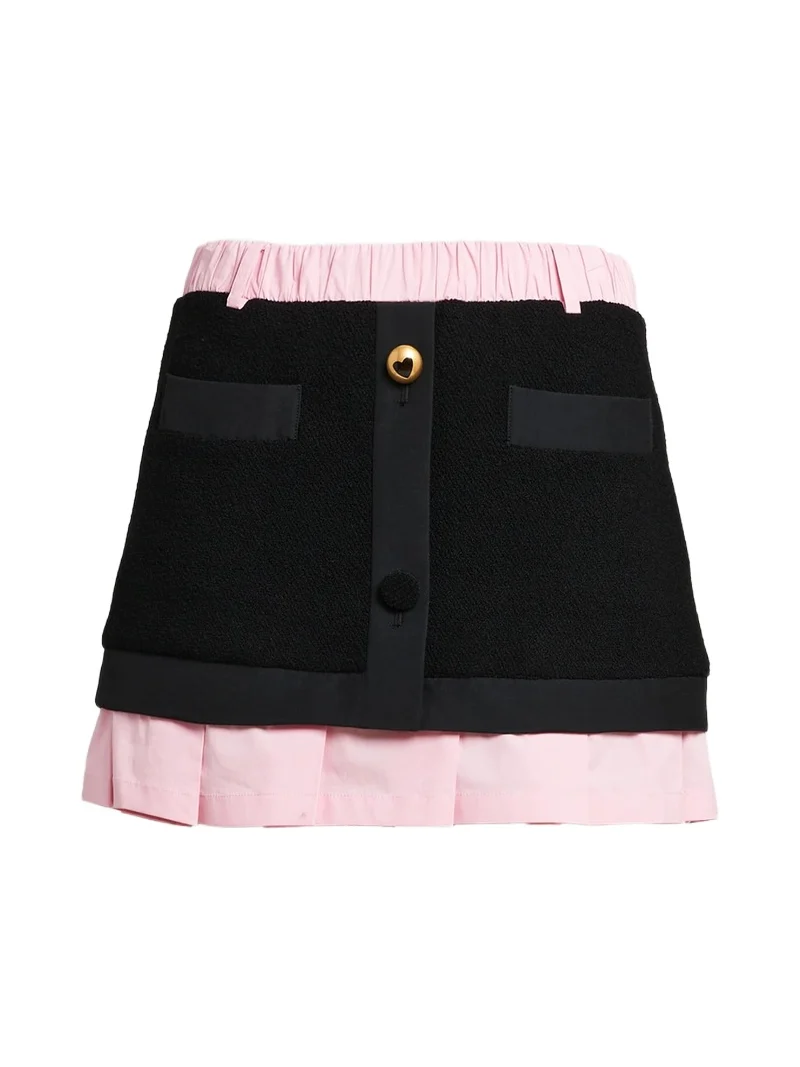 MOSCHINO Women's Mixed-Media Pleated Button-Front Mini Skirt