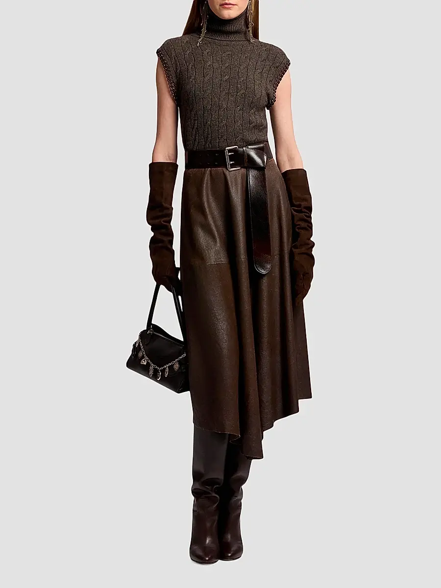 Ralph Lauren Collection Women's Cecilie Distressed Leather A-Line Midi Skirt | Thumbnail 2 Ralph Lauren Collection Women's Cecilie Distressed Leather A-Line Midi Skirt | Thumbnail 2