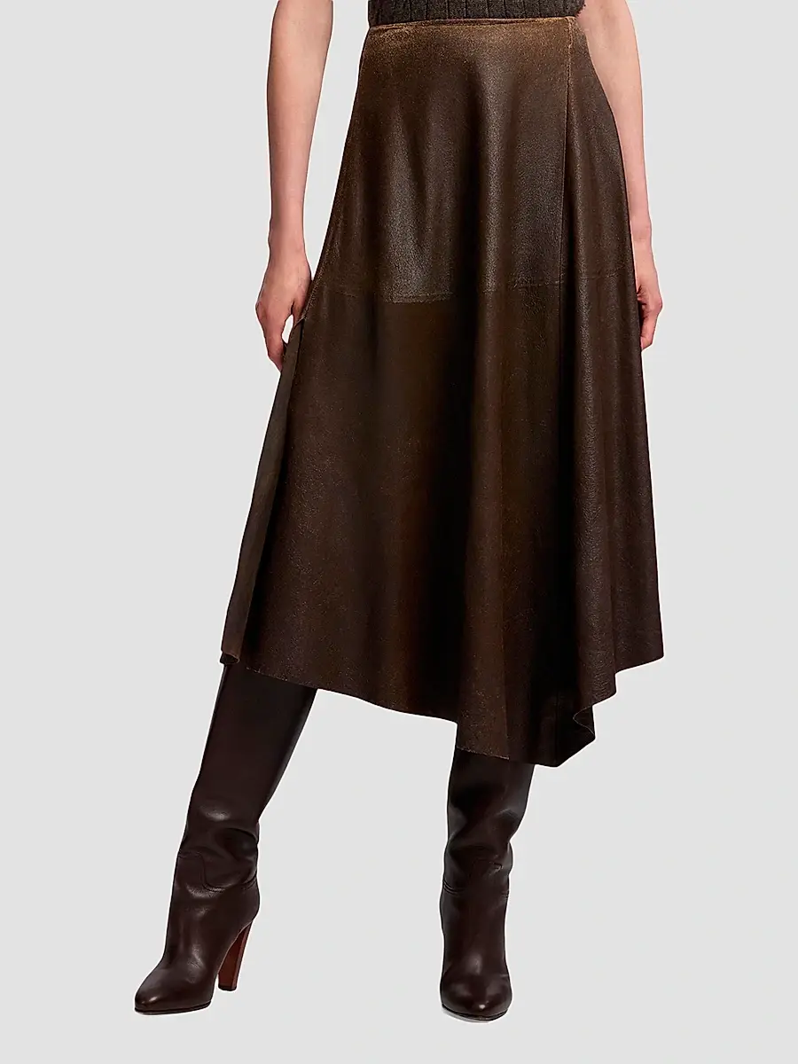 Ralph Lauren Collection Women's Cecilie Distressed Leather A-Line Midi Skirt | Thumbnail 4 Ralph Lauren Collection Women's Cecilie Distressed Leather A-Line Midi Skirt | Thumbnail 4