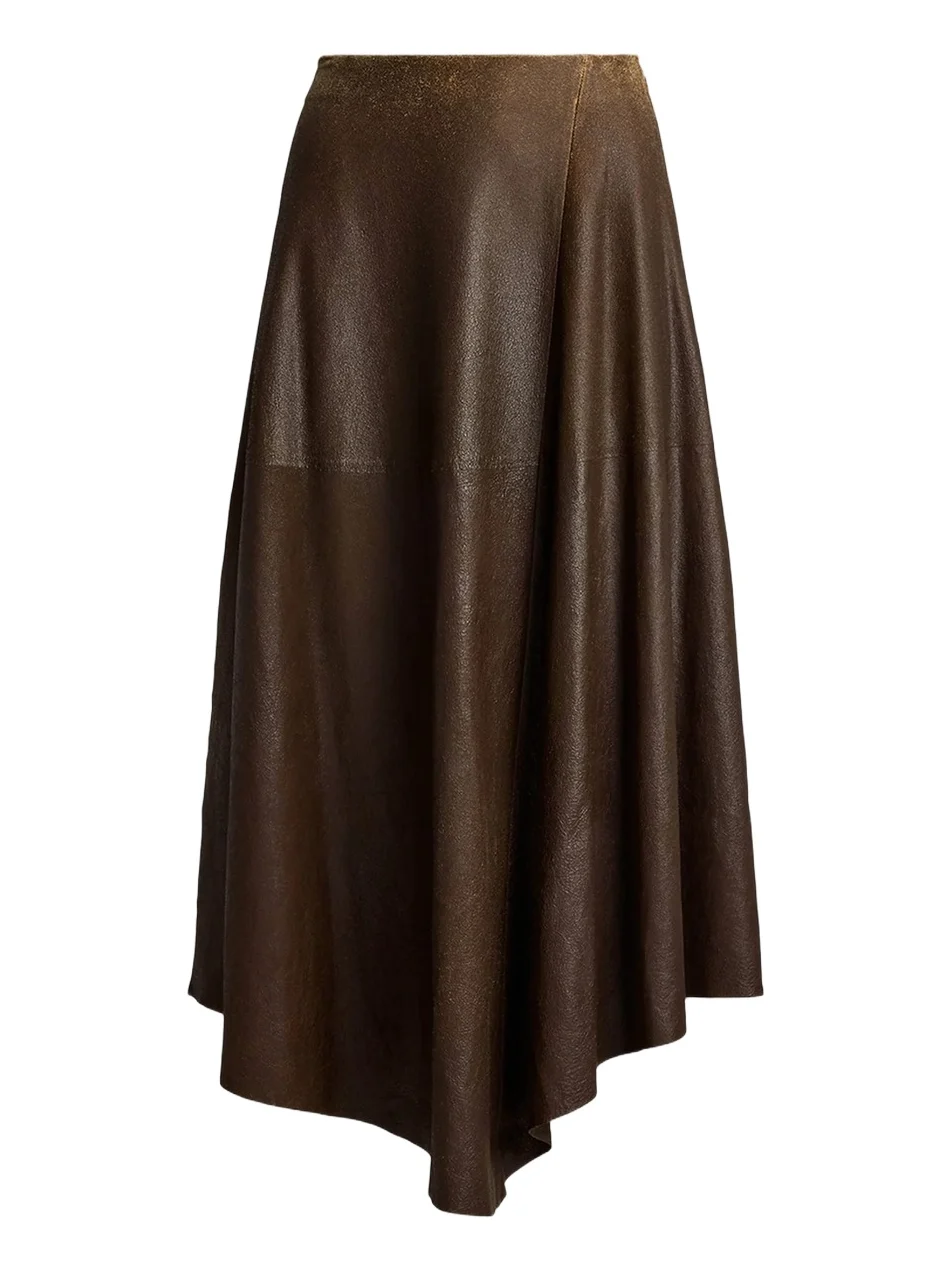 Women's Cecilie Distressed Leather A-Line Midi Skirt Women's Cecilie Distressed Leather A-Line Midi Skirt