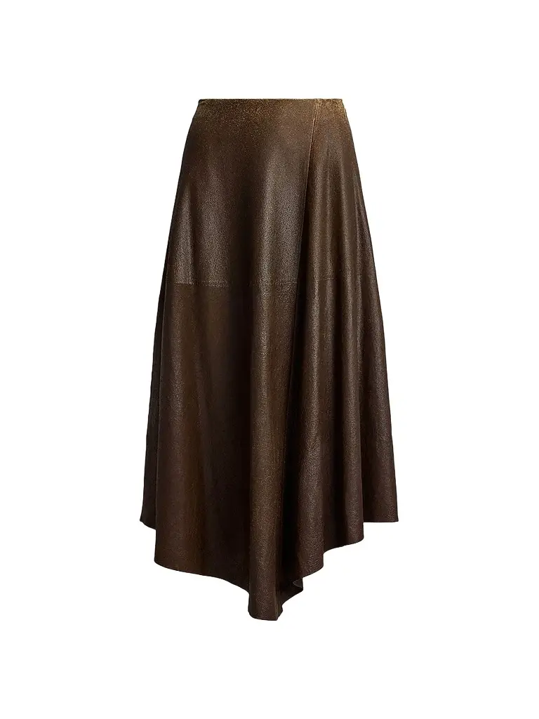 Ralph Lauren Collection Women's Cecilie Distressed Leather A-Line Midi Skirt