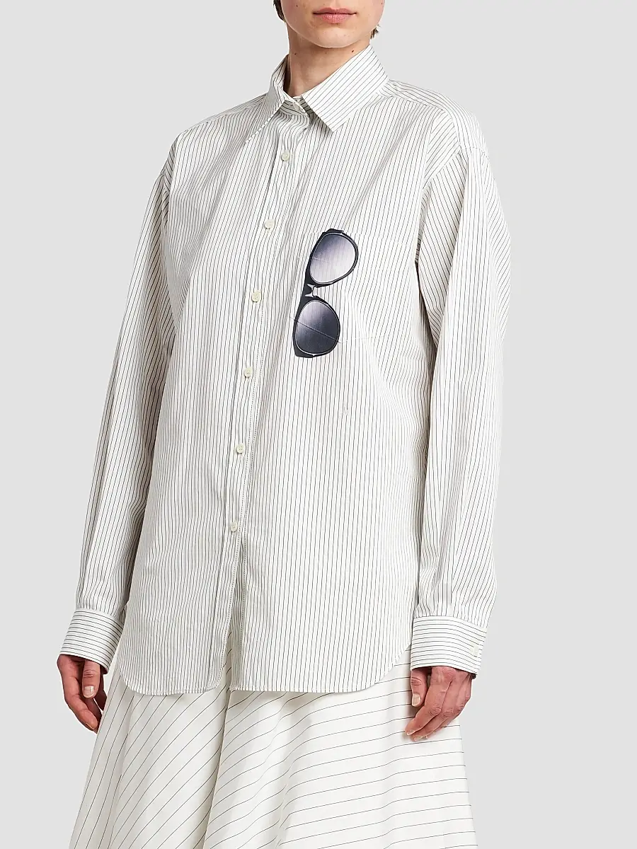 MOSCHINO Women's Graphic Pinstriped Cotton Button-Front Shirt | Thumbnail 4 MOSCHINO Women's Graphic Pinstriped Cotton Button-Front Shirt | Thumbnail 4