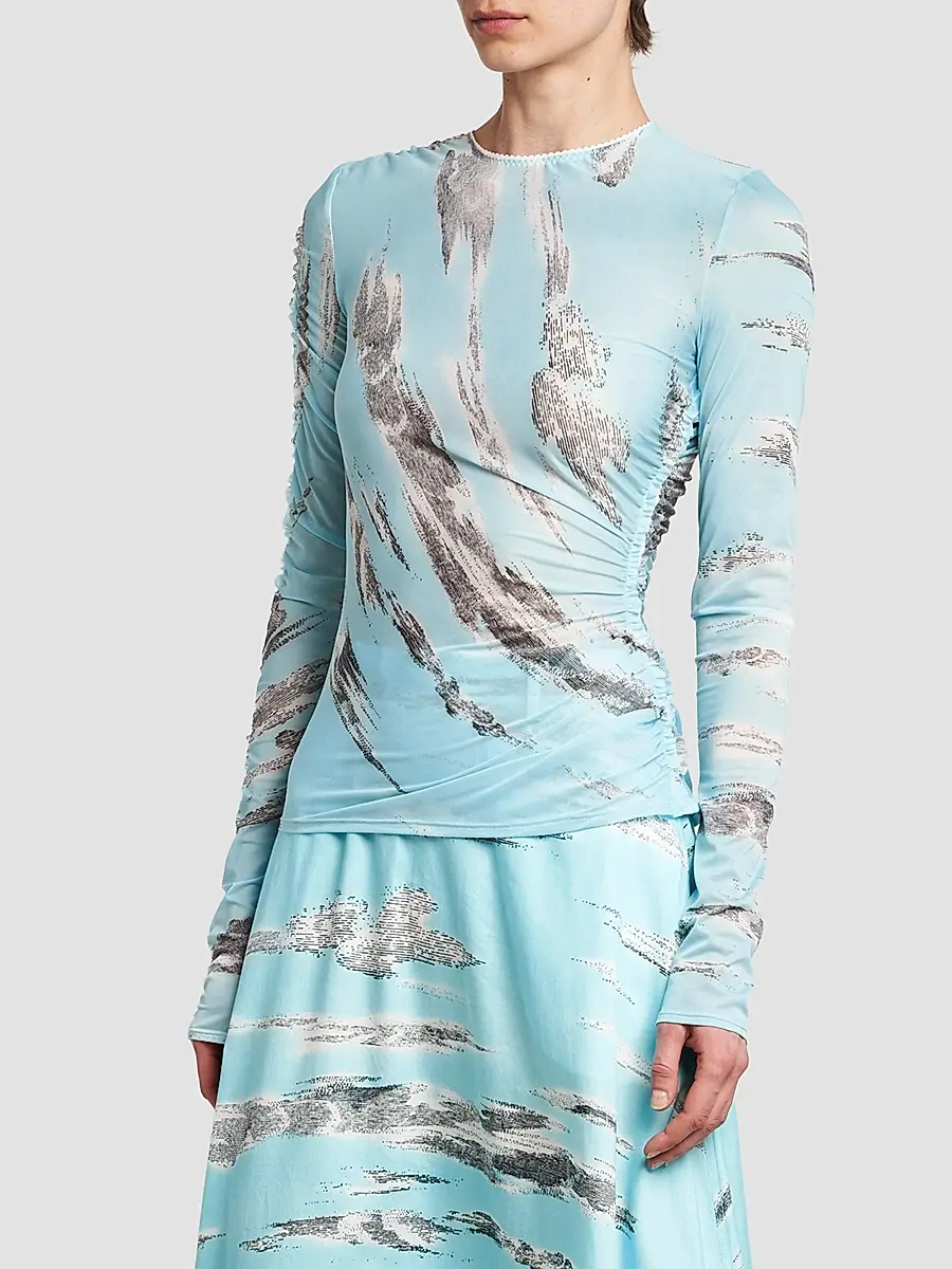 MOSCHINO Women's Slashed Print Tulle Top | Thumbnail 4