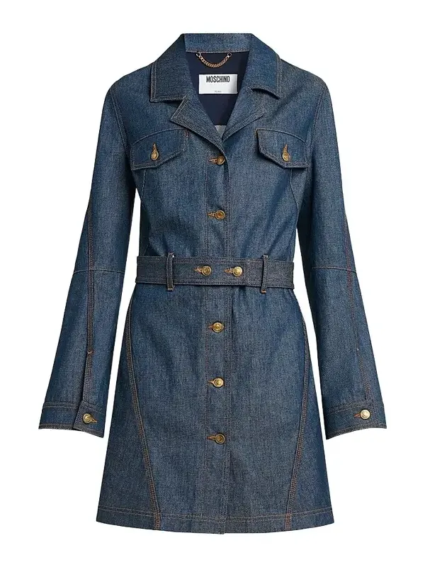 Women's Denim Belted Trench Coat