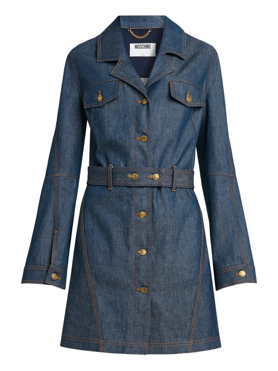 MOSCHINO Women's Denim Belted Trench Coat