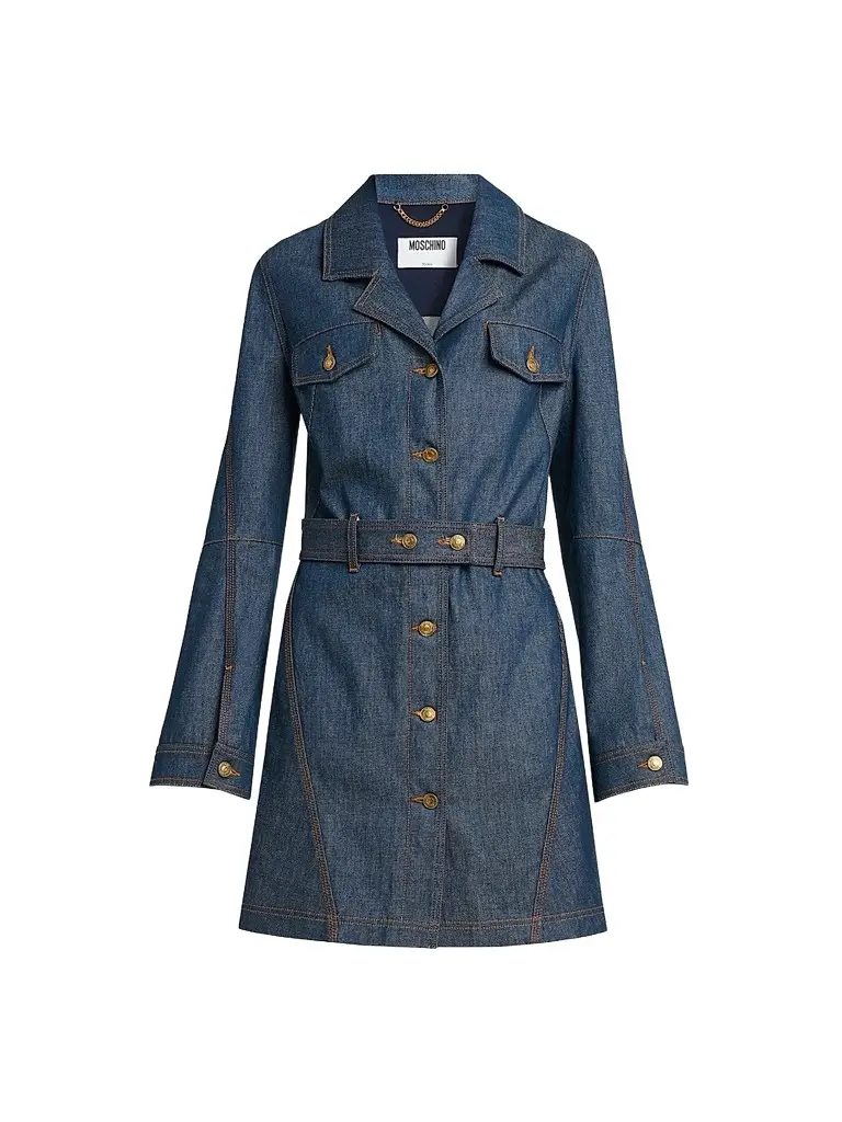 MOSCHINO Women's Denim Belted Trench Coat