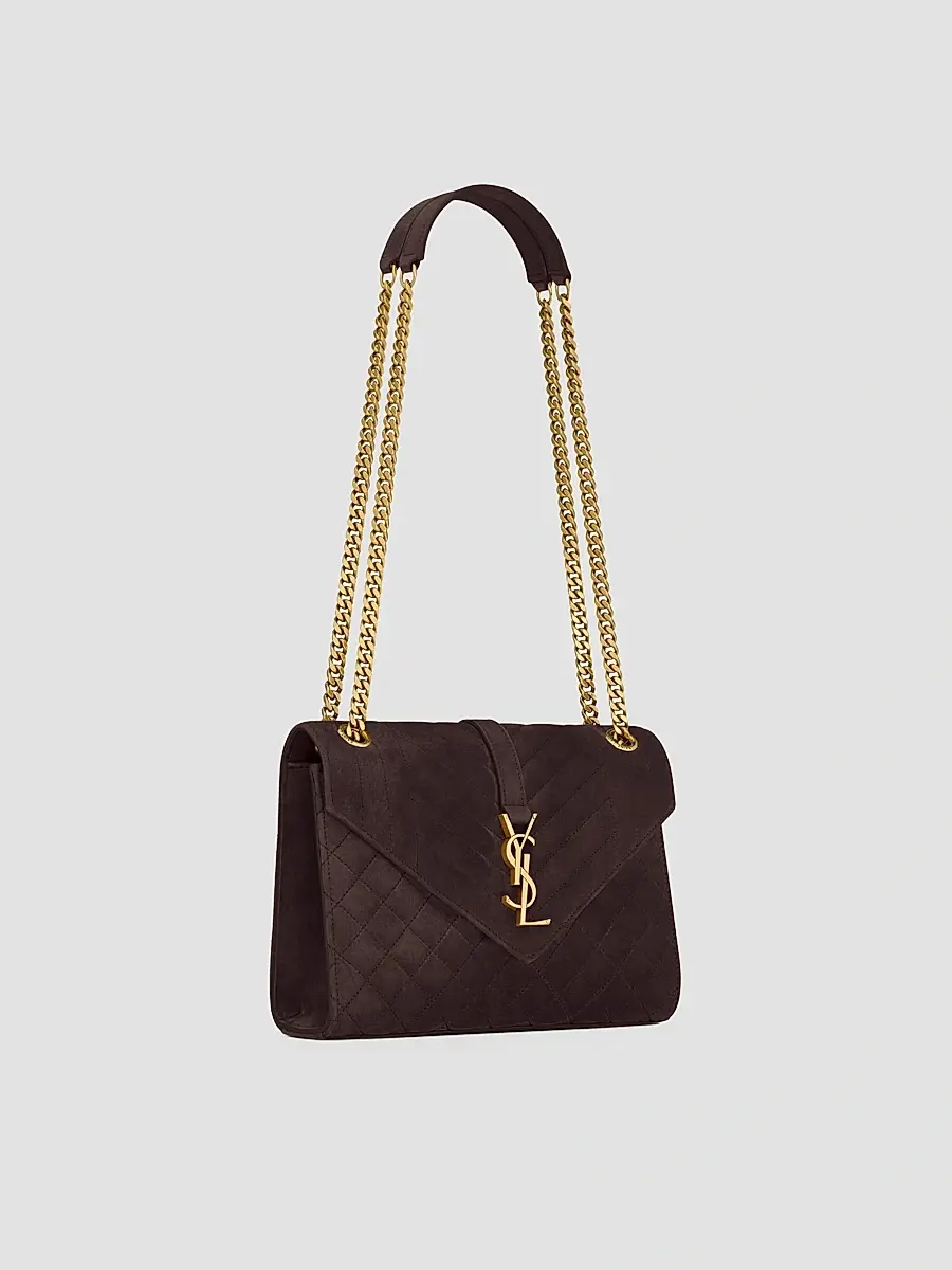 Saint Laurent Women's Envelope Medium Shoulder Bag in Suede - Dark Chocolate | Thumbnail 5 Saint Laurent Women's Envelope Medium Shoulder Bag in Suede - Dark Chocolate | Thumbnail 5