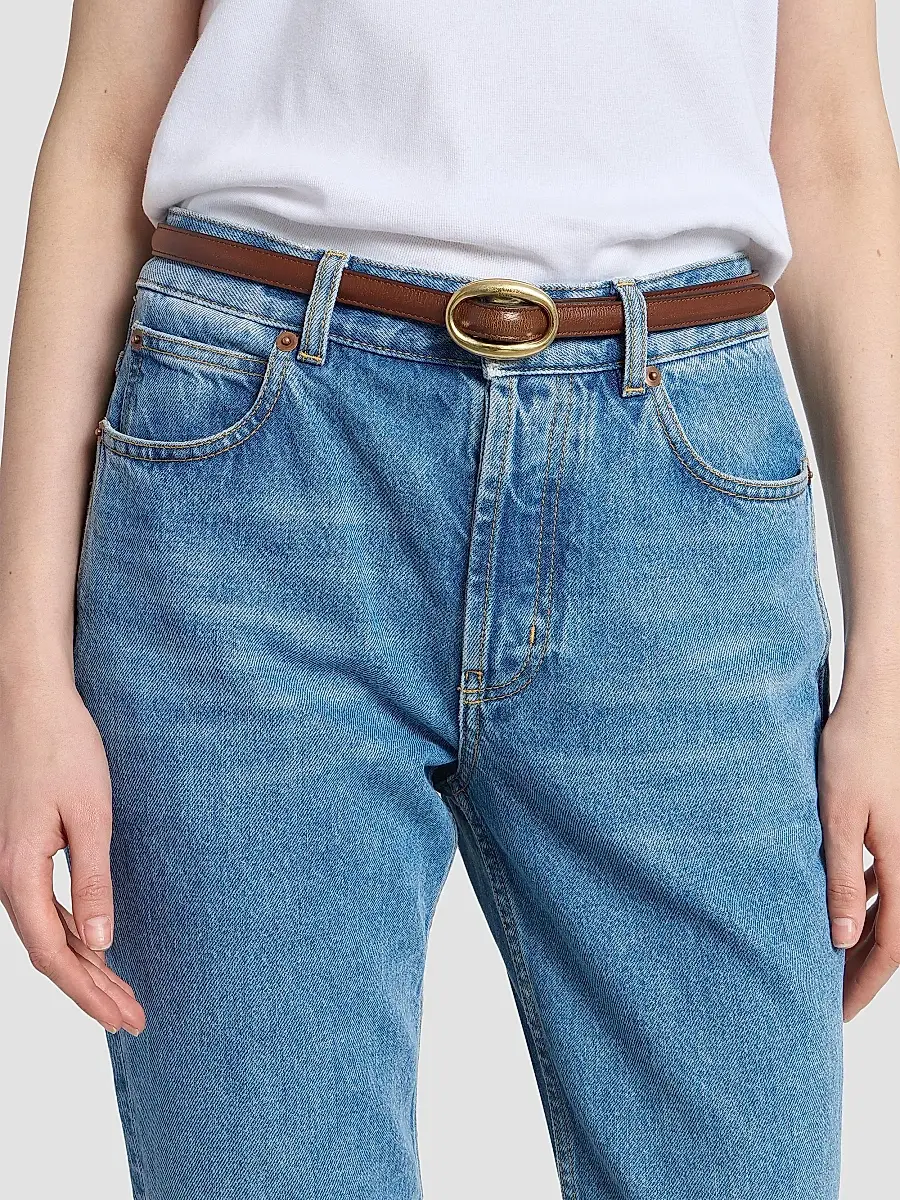 Saint Laurent Women's Oval Buckle Thin Reversible Belt in Smooth Leather - Black Brown | Thumbnail 2 Saint Laurent Women's Oval Buckle Thin Reversible Belt in Smooth Leather - Black Brown | Thumbnail 2