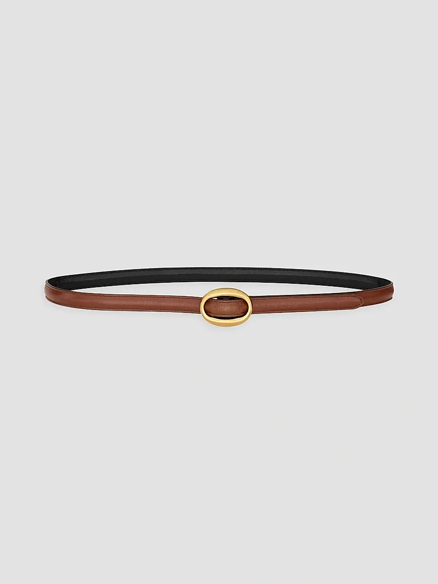 Saint Laurent Women's Oval Buckle Thin Reversible Belt in Smooth Leather - Black Brown | Thumbnail 3 Saint Laurent Women's Oval Buckle Thin Reversible Belt in Smooth Leather - Black Brown | Thumbnail 3