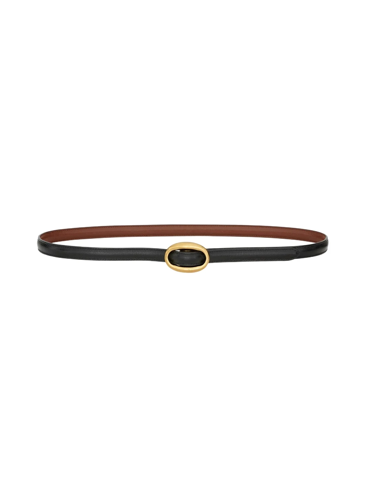 Saint Laurent Women's Oval Buckle Thin Reversible Belt in Smooth Leather - Black Brown