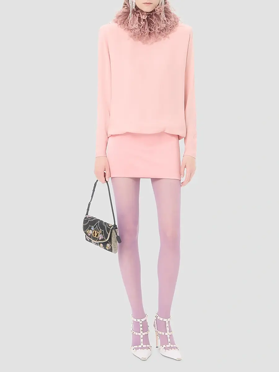 Valentino Women's Short Georgette Dress with Feathers - Pink | Thumbnail 2 Valentino Women's Short Georgette Dress with Feathers - Pink | Thumbnail 2