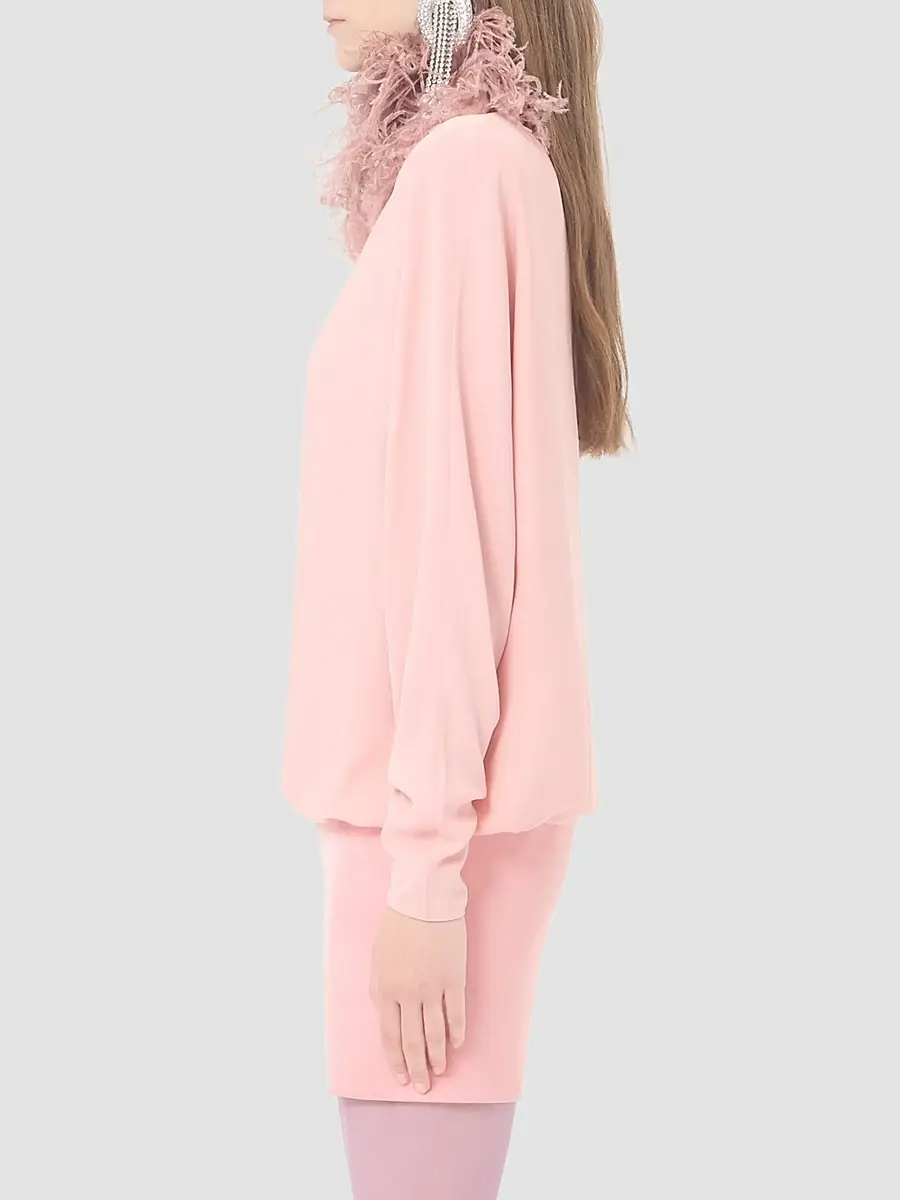 Valentino Women's Short Georgette Dress with Feathers - Pink | Thumbnail 4 Valentino Women's Short Georgette Dress with Feathers - Pink | Thumbnail 4