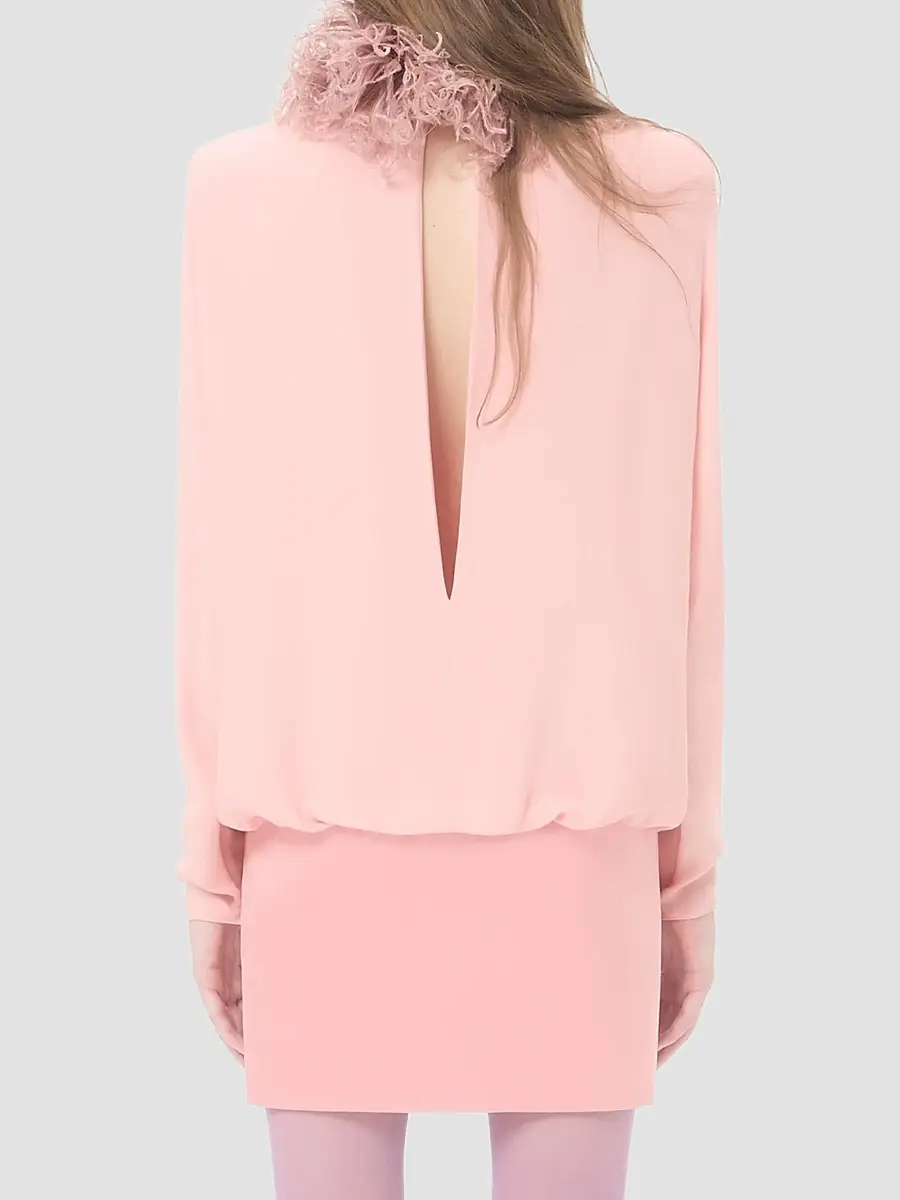Valentino Women's Short Georgette Dress with Feathers - Pink | Thumbnail 5 Valentino Women's Short Georgette Dress with Feathers - Pink | Thumbnail 5