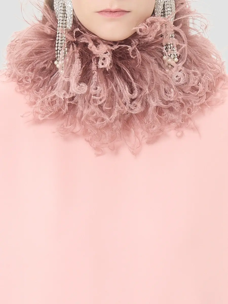 Valentino Women's Short Georgette Dress with Feathers - Pink | Thumbnail 6 Valentino Women's Short Georgette Dress with Feathers - Pink | Thumbnail 6