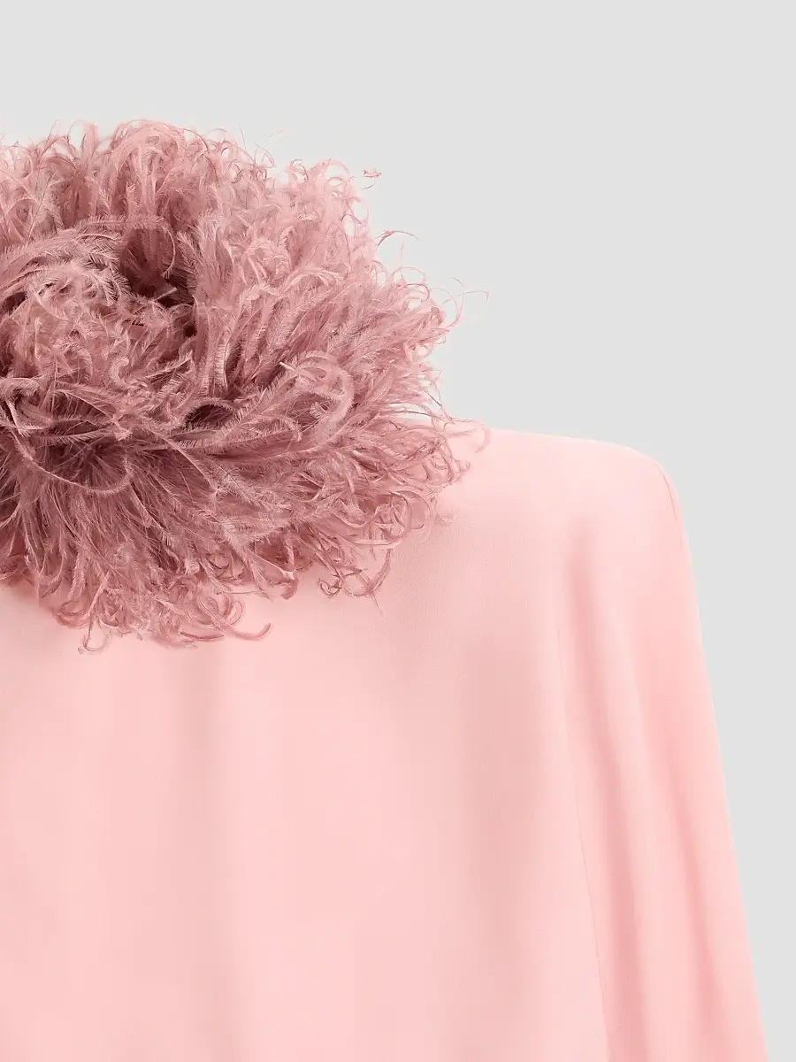 Valentino Women's Short Georgette Dress with Feathers - Pink | Thumbnail 7 Valentino Women's Short Georgette Dress with Feathers - Pink | Thumbnail 7
