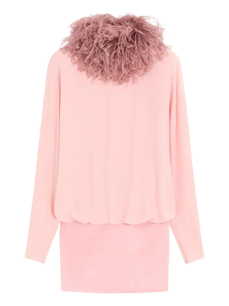 Women's Short Georgette Dress with Feathers - Pink Women's Short Georgette Dress with Feathers - Pink
