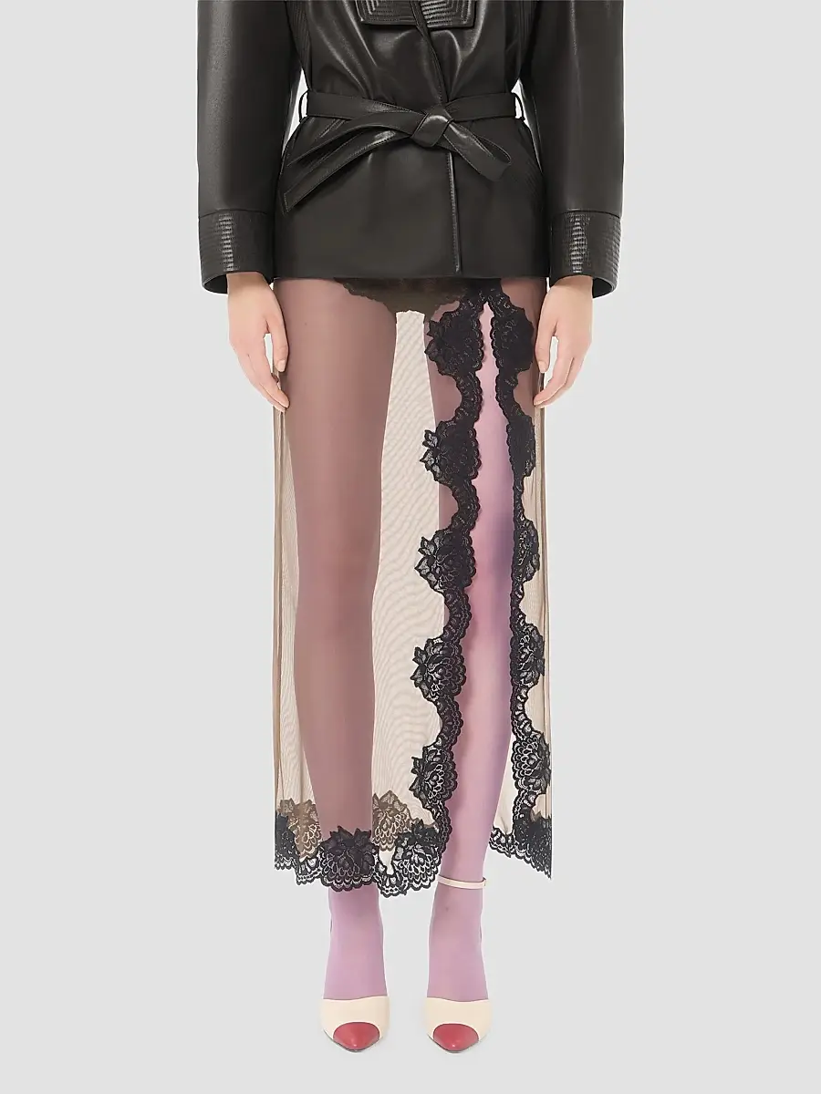 Valentino Women's Long Skirt in Sheer Tulle - Olive Green Black | Thumbnail 3 Valentino Women's Long Skirt in Sheer Tulle - Olive Green Black | Thumbnail 3