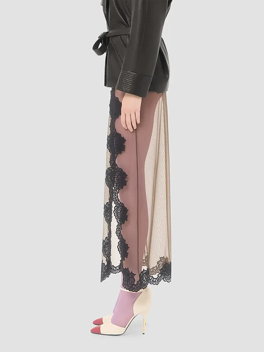 Valentino Women's Long Skirt in Sheer Tulle - Olive Green Black | Thumbnail 4 Valentino Women's Long Skirt in Sheer Tulle - Olive Green Black | Thumbnail 4