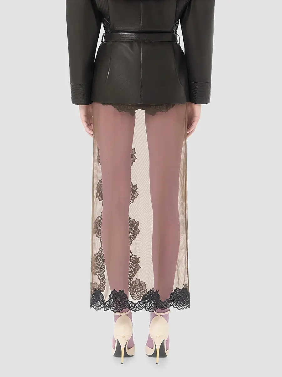 Valentino Women's Long Skirt in Sheer Tulle - Olive Green Black | Thumbnail 5 Valentino Women's Long Skirt in Sheer Tulle - Olive Green Black | Thumbnail 5