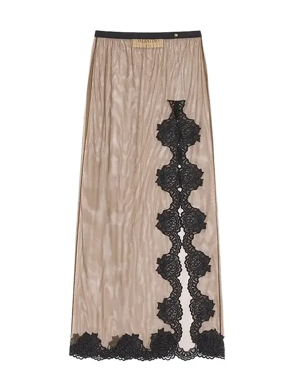 Women's Long Skirt in Sheer Tulle - Olive Green Black Women's Long Skirt in Sheer Tulle - Olive Green Black