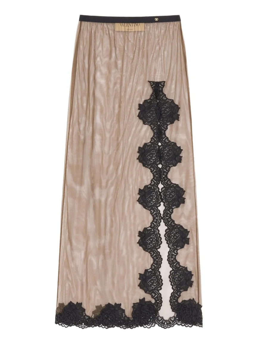 Valentino Women's Long Skirt in Sheer Tulle - Olive Green Black