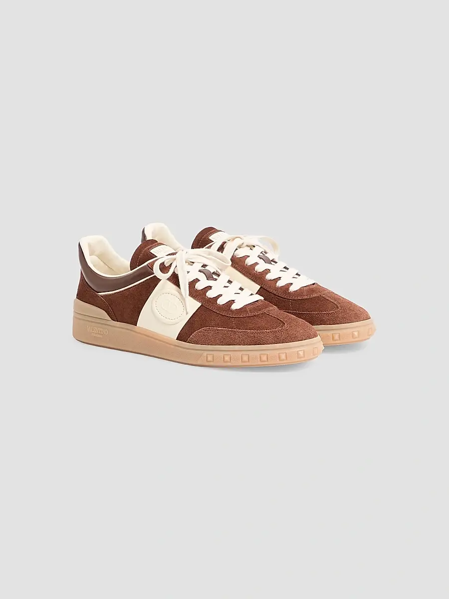 Valentino Men's Upvillage Low Top Sneakers in Leather - Brown Ivory | Thumbnail 2 Valentino Men's Upvillage Low Top Sneakers in Leather - Brown Ivory | Thumbnail 2