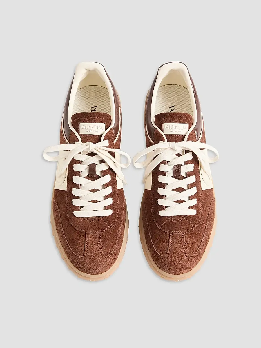 Valentino Men's Upvillage Low Top Sneakers in Leather - Brown Ivory | Thumbnail 4 Valentino Men's Upvillage Low Top Sneakers in Leather - Brown Ivory | Thumbnail 4
