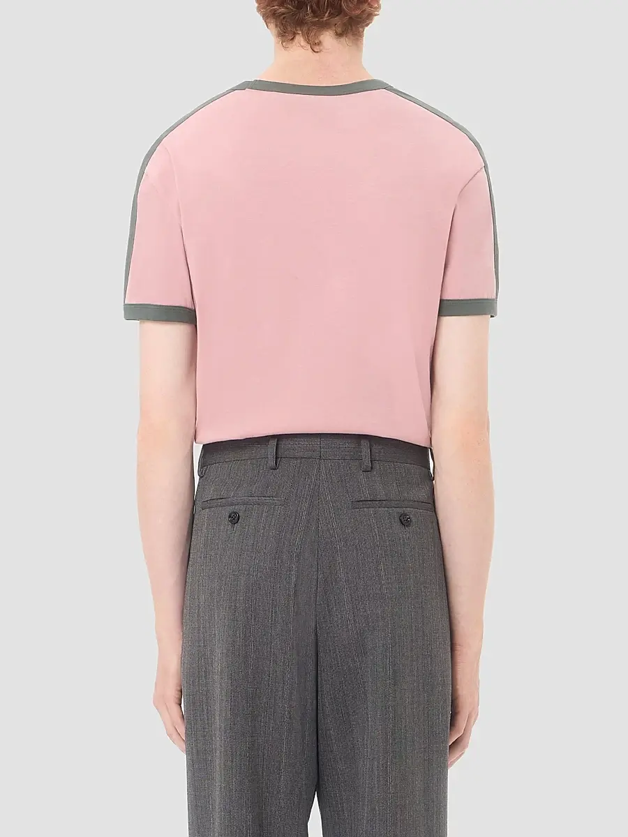 Valentino Men's Cotton T-Shirt with Crewneck with VLogo Embroidery - Pink Green | Thumbnail 5 Valentino Men's Cotton T-Shirt with Crewneck with VLogo Embroidery - Pink Green | Thumbnail 5