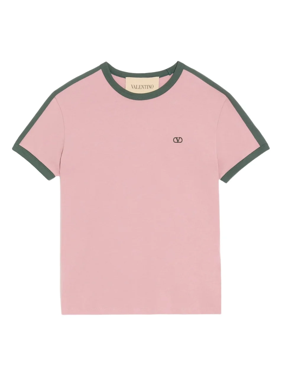Valentino Men's Cotton T-Shirt with Crewneck with VLogo Embroidery - Pink Green