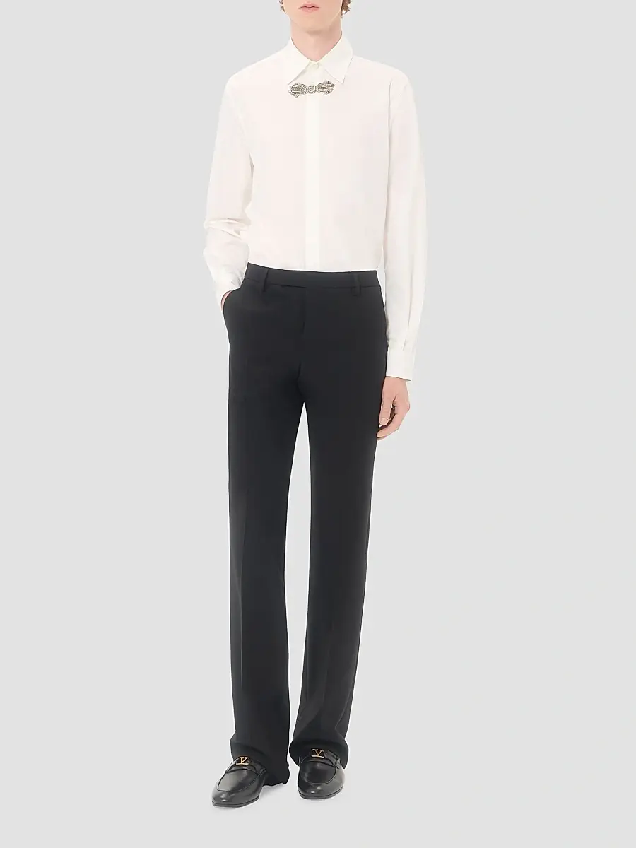 Valentino Men's Long-Sleeved Cotton Poplin Shirt with Embroidered Frog Closure | Thumbnail 2