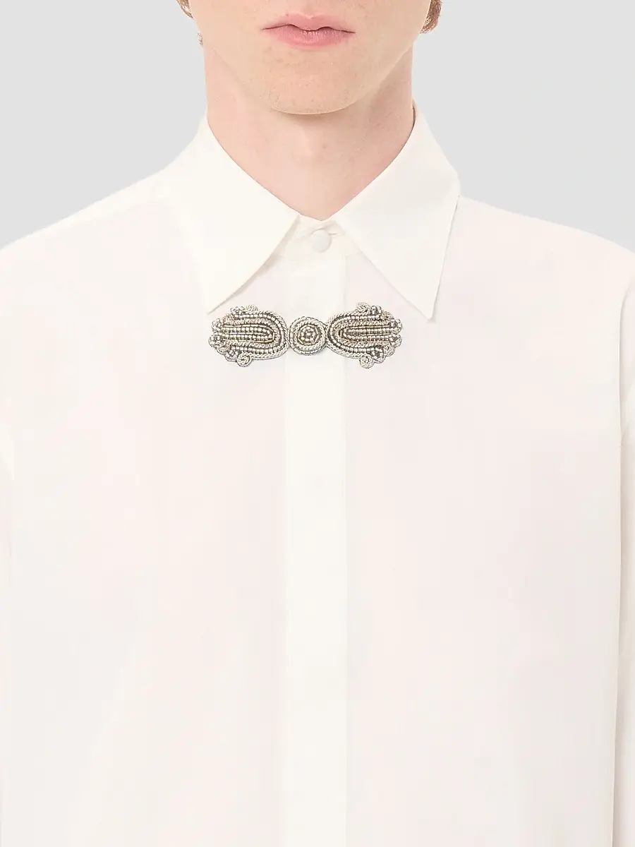 Valentino Men's Long-Sleeved Cotton Poplin Shirt with Embroidered Frog Closure | Thumbnail 6