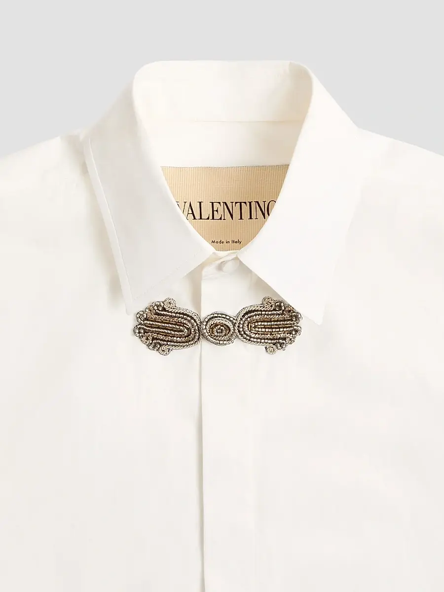 Valentino Men's Long-Sleeved Cotton Poplin Shirt with Embroidered Frog Closure | Thumbnail 7