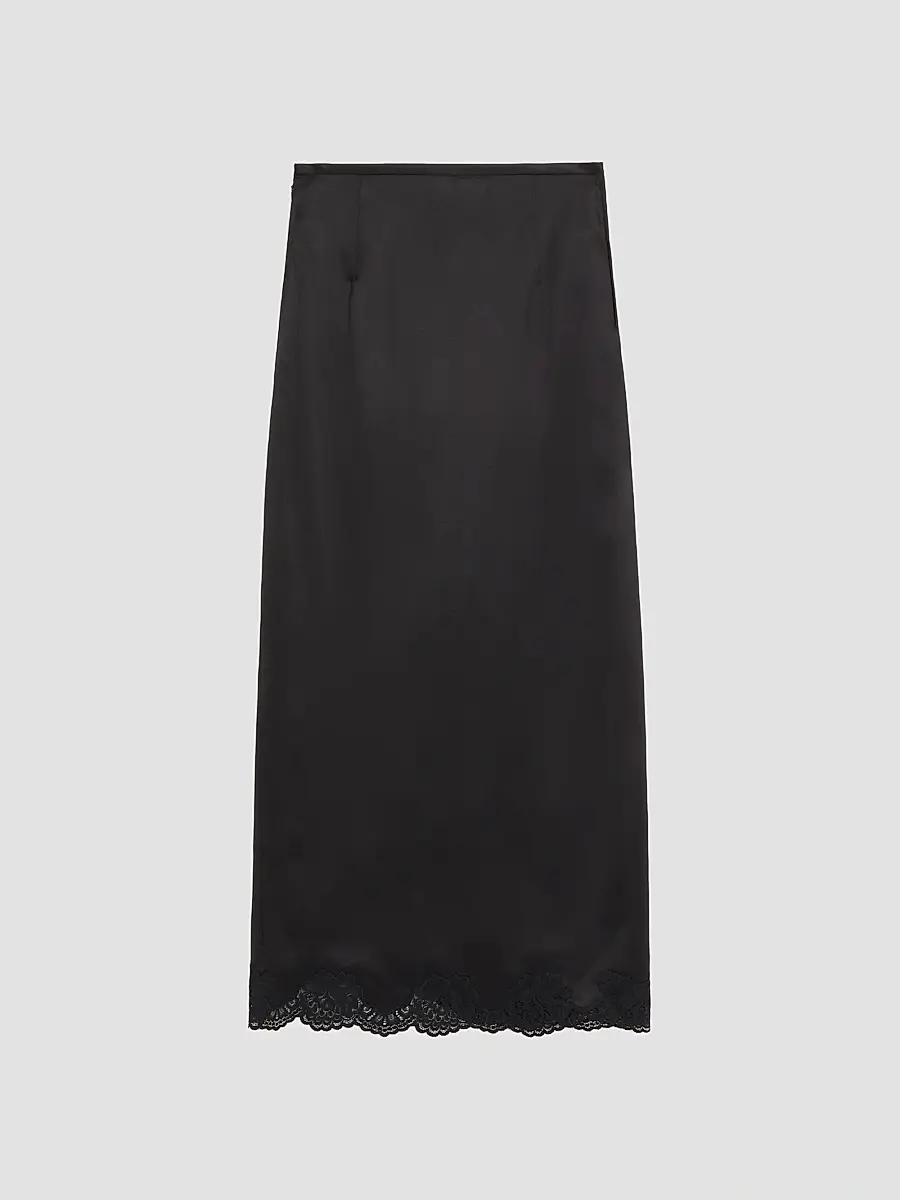 Valentino Women's Long Skirt in Crepe Satin with Lace - Black | Thumbnail 2 Valentino Women's Long Skirt in Crepe Satin with Lace - Black | Thumbnail 2