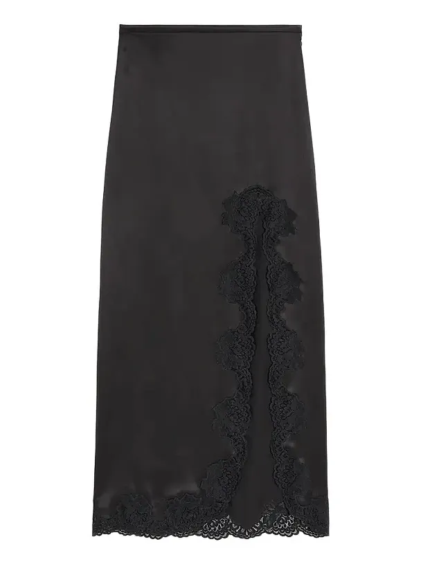 Valentino Women's Long Skirt in Crepe Satin with Lace - Black