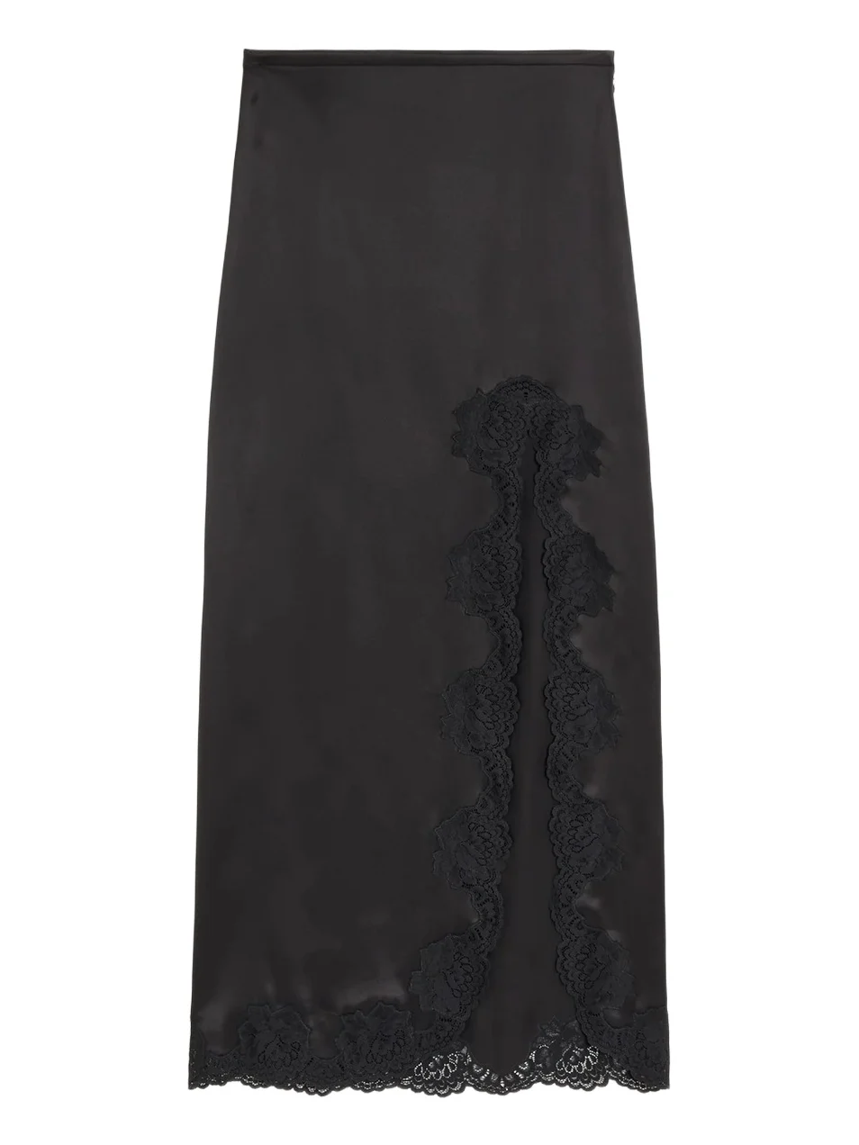 Valentino Women's Long Skirt in Crepe Satin with Lace - Black
