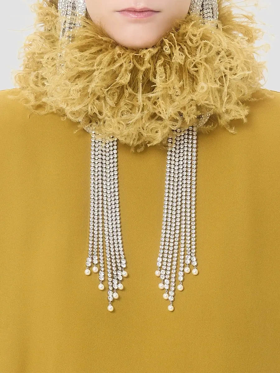 Valentino Women's Midi Dress in Georgette with Feathers - Ochre | Thumbnail 6 Valentino Women's Midi Dress in Georgette with Feathers - Ochre | Thumbnail 6