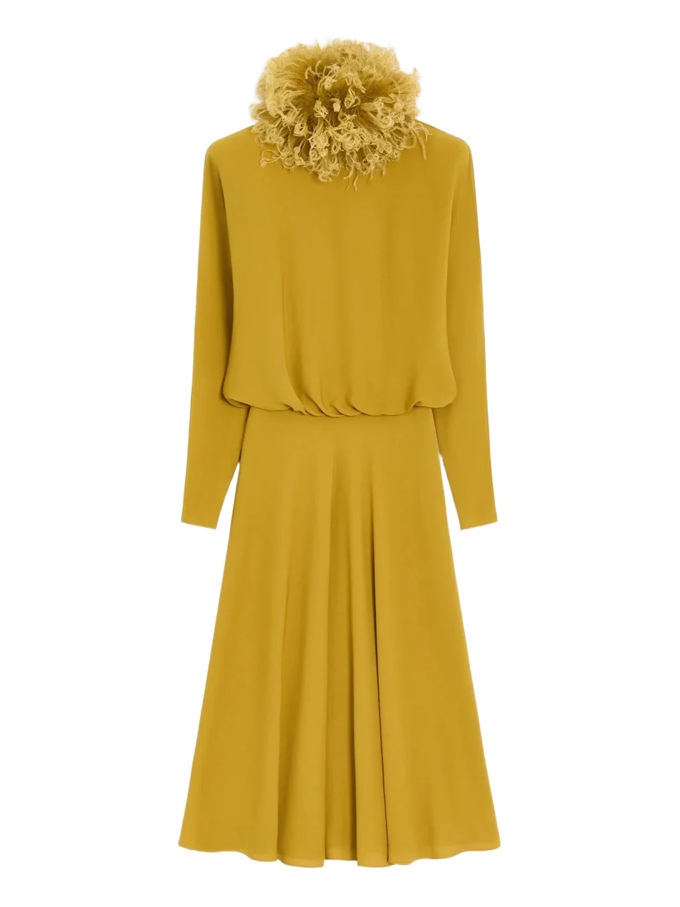 Valentino Women's Midi Dress in Georgette with Feathers - Ochre