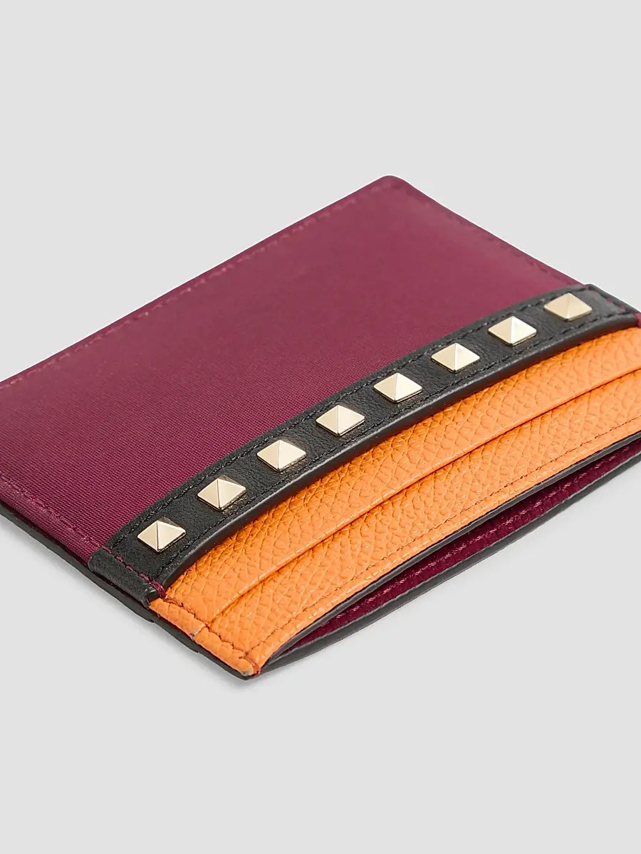 Valentino Men's Stud Up Cardholder in Nylon and Grainy Calfskin - Insolent Orange | Thumbnail 3 Valentino Men's Stud Up Cardholder in Nylon and Grainy Calfskin - Insolent Orange | Thumbnail 3