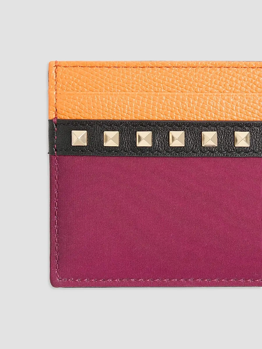 Valentino Men's Stud Up Cardholder in Nylon and Grainy Calfskin - Insolent Orange | Thumbnail 4 Valentino Men's Stud Up Cardholder in Nylon and Grainy Calfskin - Insolent Orange | Thumbnail 4