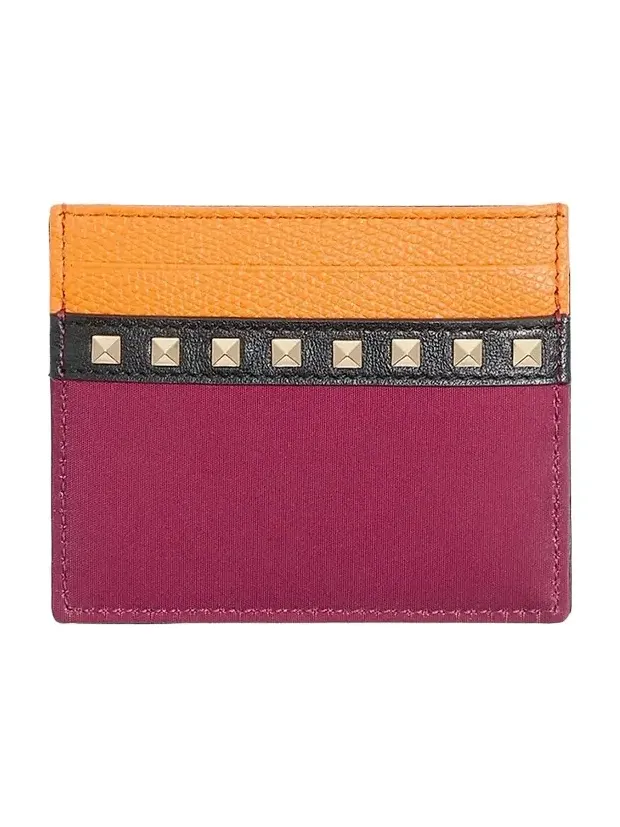 Valentino Men's Stud Up Cardholder in Nylon and Grainy Calfskin - Insolent Orange