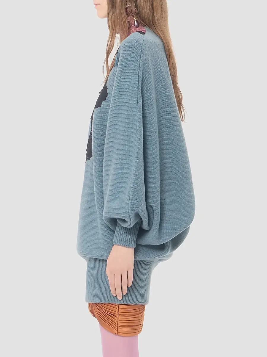 Valentino Women's Wool Sweater with Lace - Petrol Black | Thumbnail 4 Valentino Women's Wool Sweater with Lace - Petrol Black | Thumbnail 4