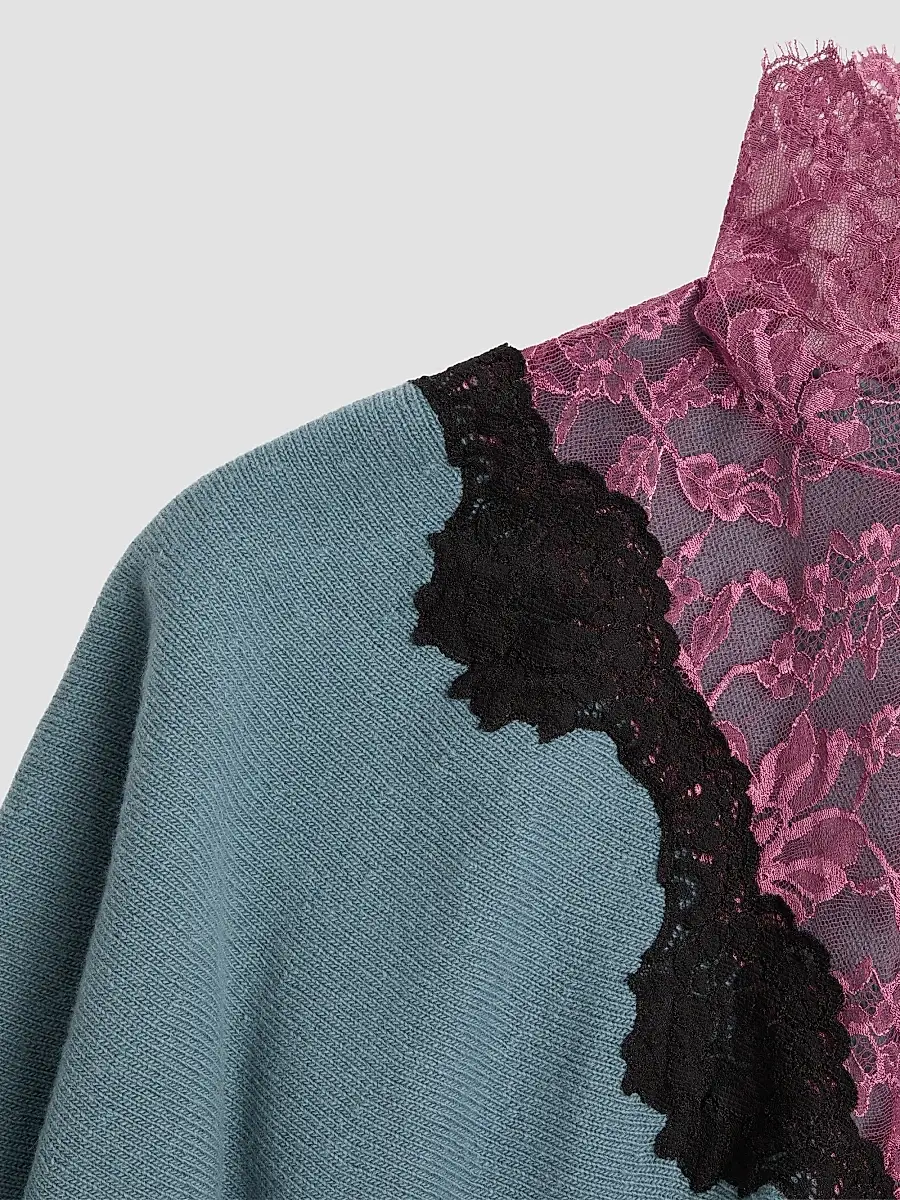 Valentino Women's Wool Sweater with Lace - Petrol Black | Thumbnail 7 Valentino Women's Wool Sweater with Lace - Petrol Black | Thumbnail 7