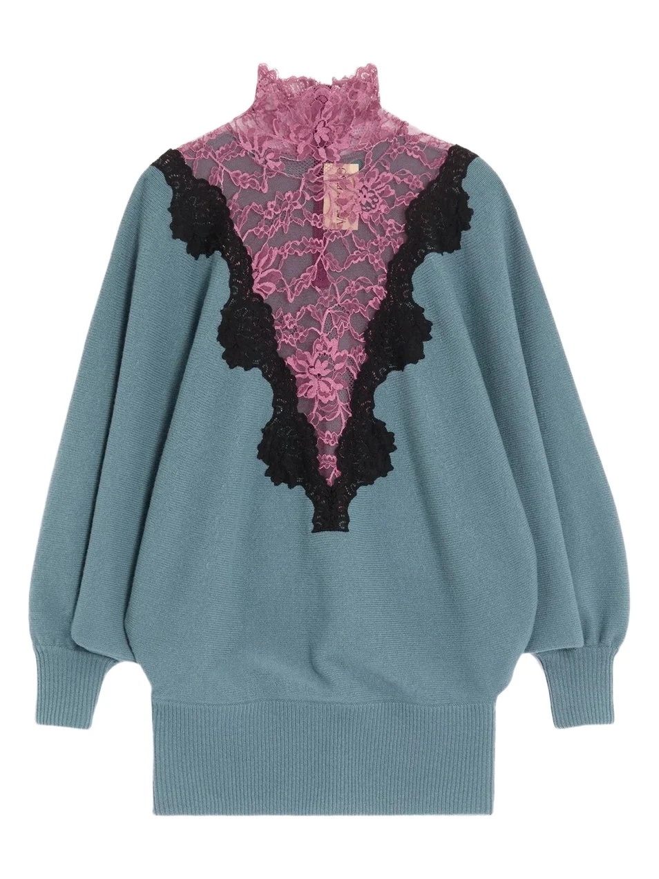 Women's Wool Sweater with Lace - Petrol Black Women's Wool Sweater with Lace - Petrol Black